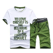 Летний мужской костюм из двух частей с коротким рукавом, футболка, Повседневная Уличная походная Беговая футболка с надписью для студентов, молодых мужчин, шорты, мужской комплект
