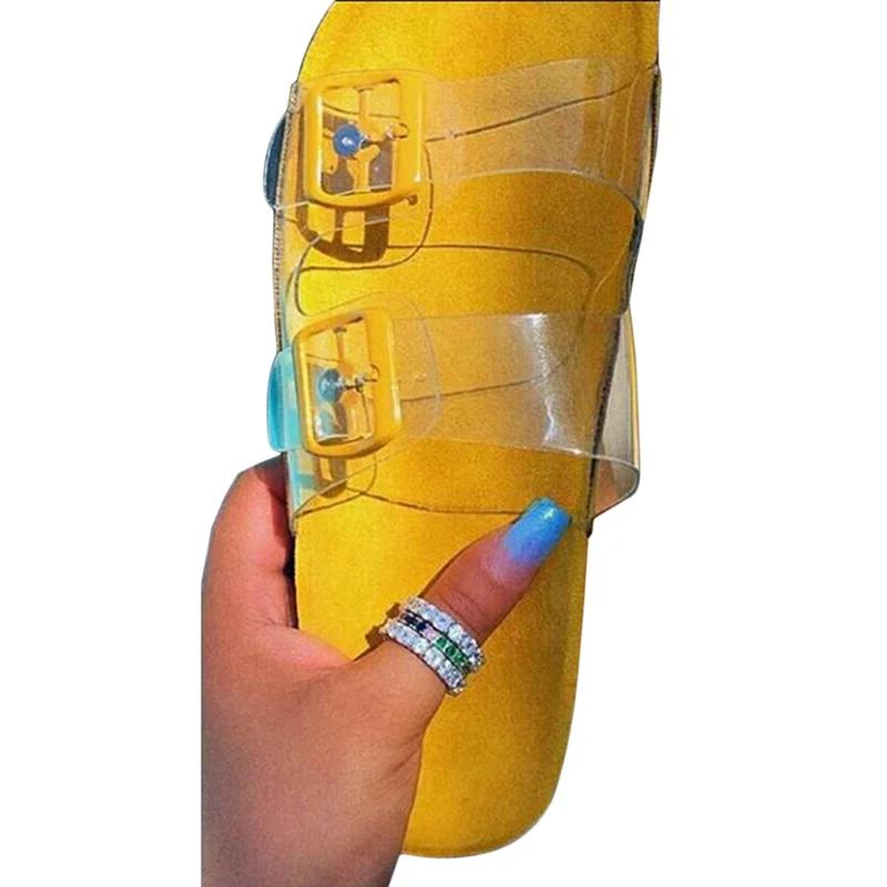 Yellow Прозрачные шлепанцы для женщин, модная обувь размера плюс, летние сандалии, женские шлепанцы пляжная обувь на плоской подошве - Цвет: Yellow