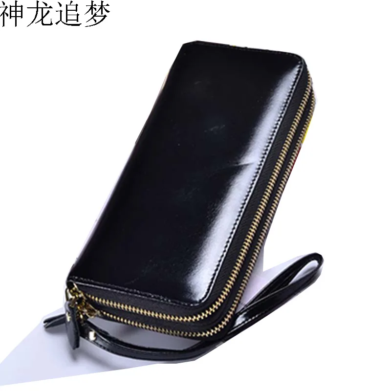 

Explosion models double zipper cowhide leather women's wallet card holder wallet ladies clutch bag Fashion mobile phone bag