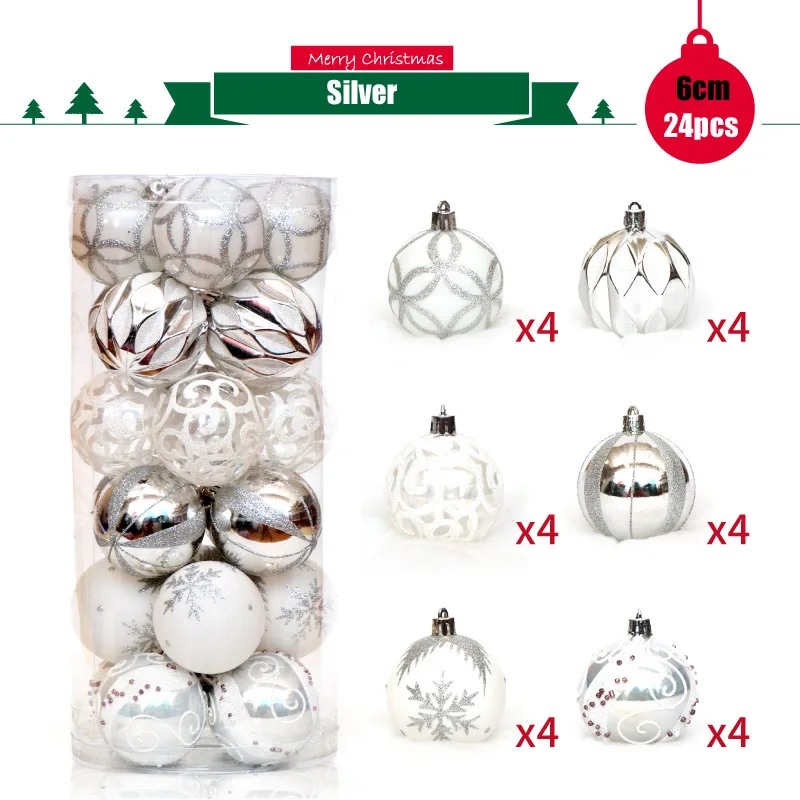 2024 24pcs Color 6cm/2.4Inch Christmas Decoration Ball Tree Pendant Ornaments Shiny Bauble Ball For Home Bar Party Decoration