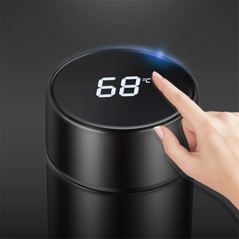 Tanie 500ML butelka termosowa ze stali nierdzewnej wyświetlacz temperatury dla mężczyzn kobiety butelki na wodę kubek podróżny do kawy herbata kubki do mleka termos