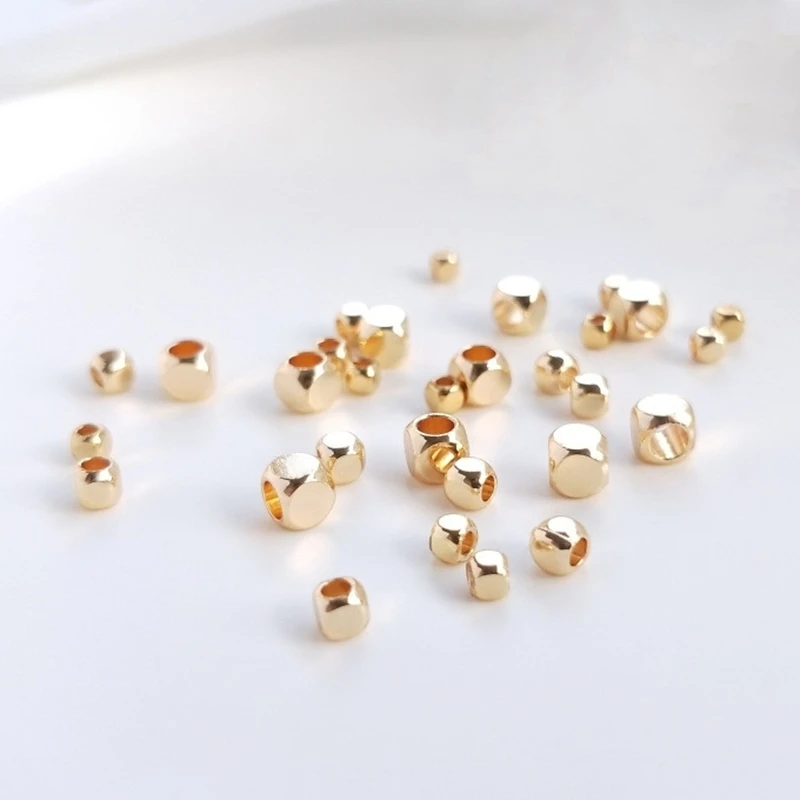 

2.5/3/4MM 14K Gold Plated Copper Section Square Spacer Big Hole Loose Beads DIY Jewelry Making Findings Accessories