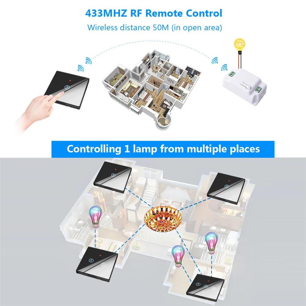  SMATRUL smart home Wireless touch Switch Light RF Remote Control Glass Screen 1 2 3 gang Wall Panel - 33004861185