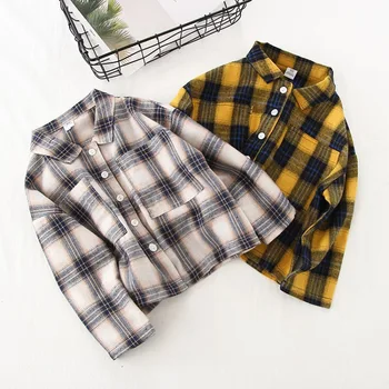

Men And Women Baby Children 19 Autumn New Tops Baby Shirt Plaid Long-sleeved Shirt Fashion Childrenswear