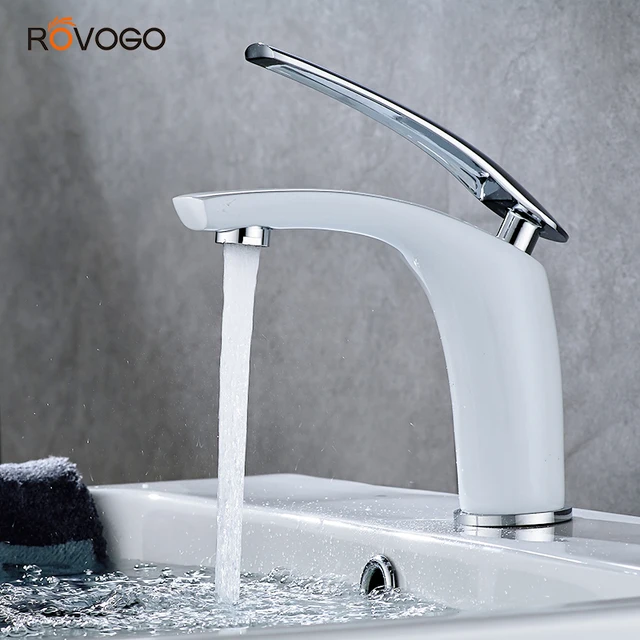 $US $35.27  ROVOGO Bathroom Vanity Sink Faucet White Single Handle Lavatory Faucet One Hole Water Basin Mixer T