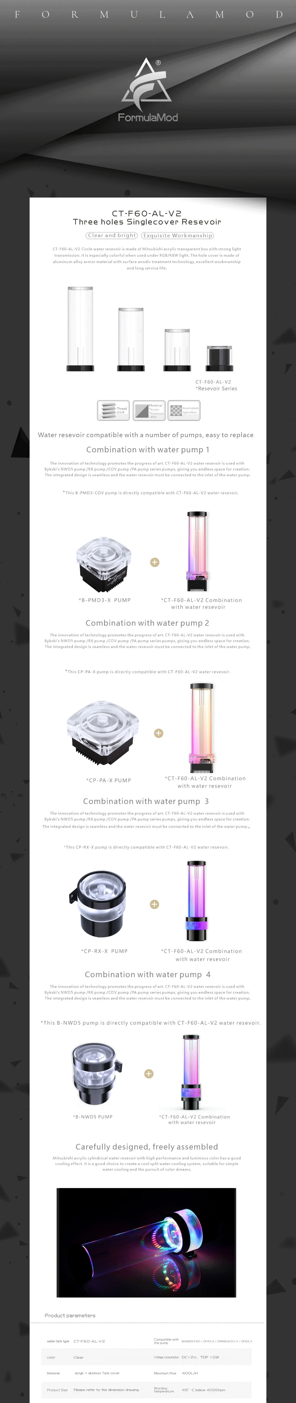 Bykski 60mm Cylinder Reservoirs, Black Aluminum Alloy Single Cover Acrylic Body Water Tank, For PC Water Cooling, 60/100/150/200  