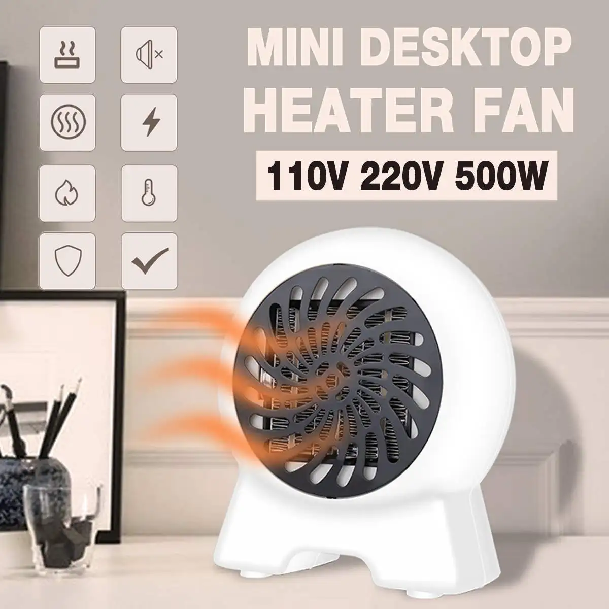 

Portable Mini Countertop Electric Heater Fan 110/220V Warmer For Indoor Heating Winter Camping Any Place Adjustable Thermostat