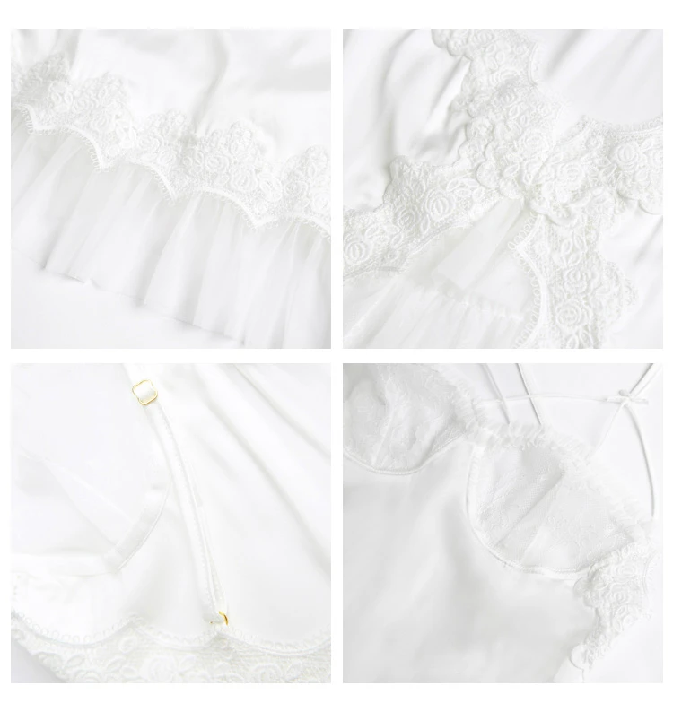 Fairy-style Pure White Nightgowns Sexy Women Satin Lace Strap Night Skirt Thin Section Open Back Beauty Back Home Clothes