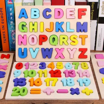 ABC Puzzle Digital Wooden Toys Early Learning Jigsaw Letter Alphabet Number Puzzle Preschool Educational Baby Toys for Children 1