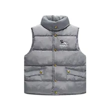 Зимний стиль, детский пуховый хлопковый жилет со стоячим воротником для мужчин и женщин, детская одежда, плотный жилет с рисунком щенка