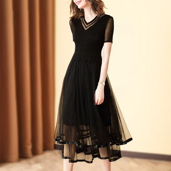 

Pleated Dress 2020 Summer New Women's Short Sleeve Large Princess Lace Dress