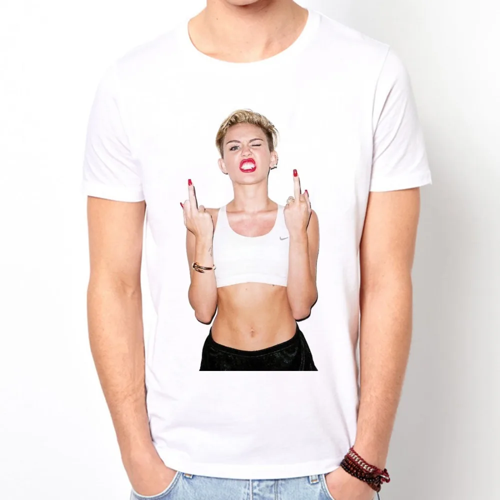 Забавная музыкальная футболка Miley Cyrus с мороженым мужская белая коротким рукавом