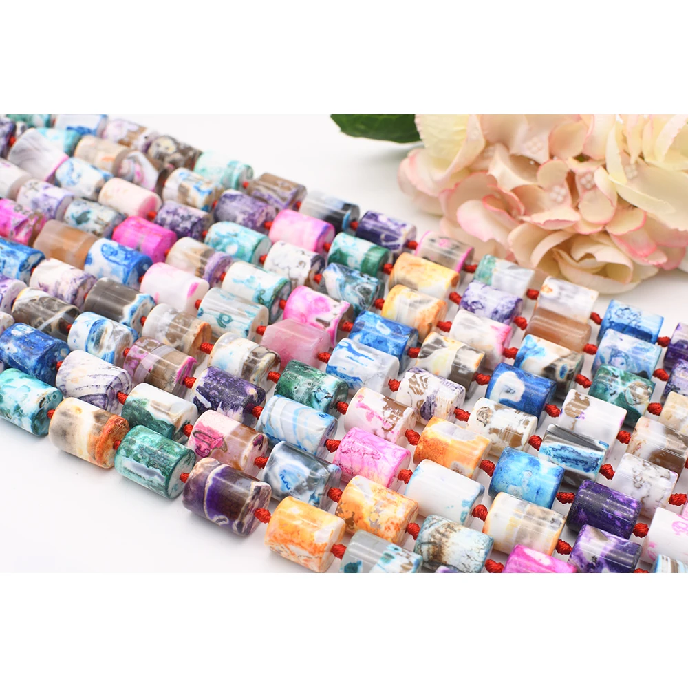 

15X18mm Natural Smooth Columnar shape Multicolor Fire Agate stone Beads For DIY necklace bracelet jewelry make 15 "free delivery