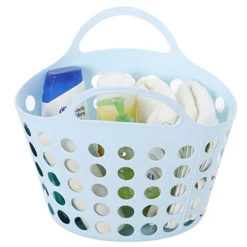 

Waterproof Bath Organizer Storage Basket Eco-friendly PE Organizer To Bathroom Fruit Baskets With Handle Hollow Laundry Basket
