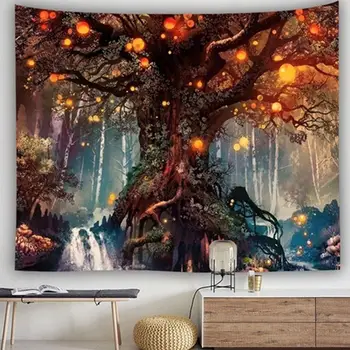 

1 Article 1 Sell Psychedelic Forest Landscape Tree Light Brocade Wall Tapestry Bed Cover Blanket Home Decoration