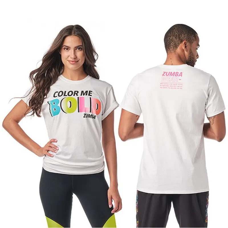 Zumba Mens Unisex Workout Tee with Fashion Print Short Sleeve 