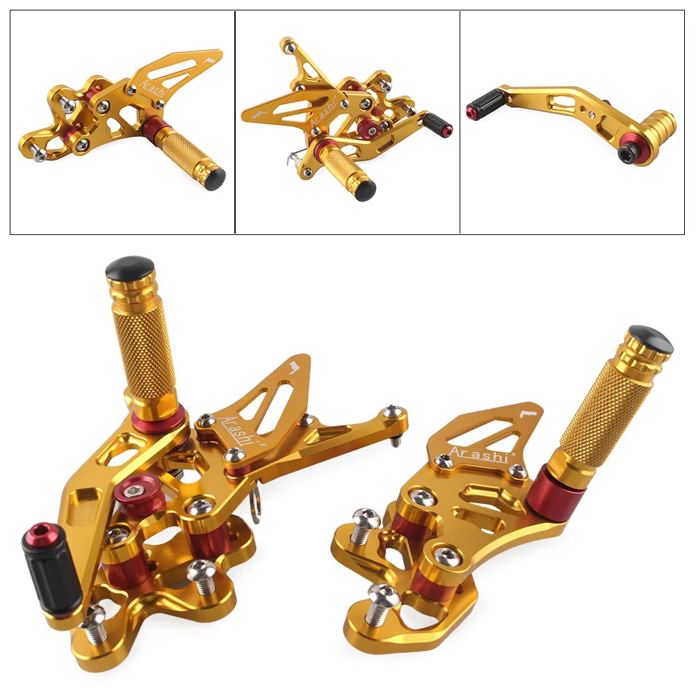 

For Suzuki GSXR600 GSXR 600 2015 Street Motorcycle CNC Aluminum Alloy Adjustable Rearset Foot Pegs Gold Footrests Kit