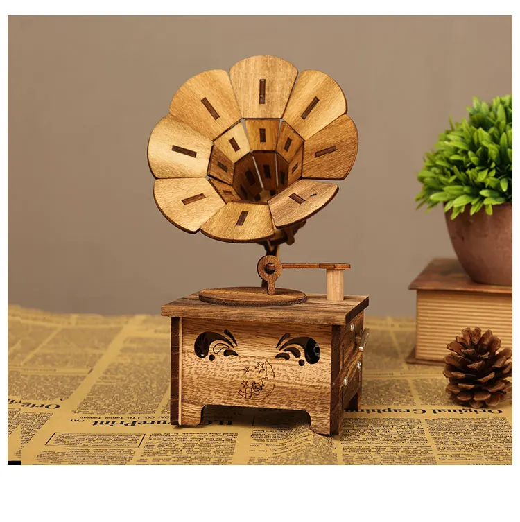 Gramophone music box Европейский деревянный грамофон музыкальная шкатулка, музыкальная шкатулка, украшение дома, гостиной, винный шкаф, украшение для телевизора, творческие подарки - Цвет: Gramophone music box
