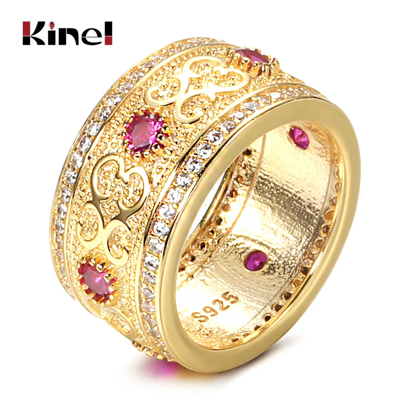 Kinel New Fashion Dubai 585 Gold Ring for Women Double Row Micro-wax Inlay Natural Zircon Rings Wedding Party Fine Jewelry