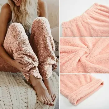 

US STOCK Women's Casual Fluffy Warm Loose Sweat Pants Jogging Straight Trousers