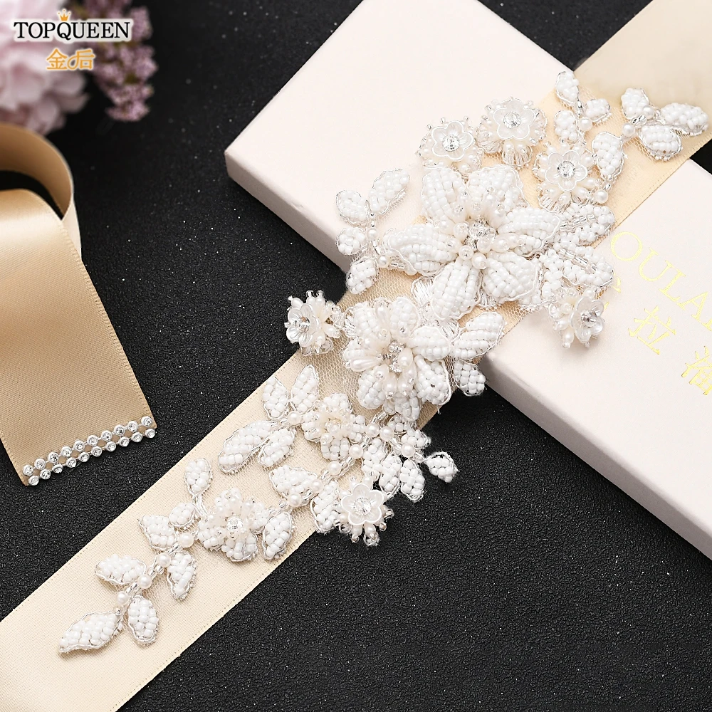 

TOPQUEEN S484 Decorative Pearl Bridal Belt Jeweled Belts Female Accessories Beaded Applique Bridal Belt for Women Dresses