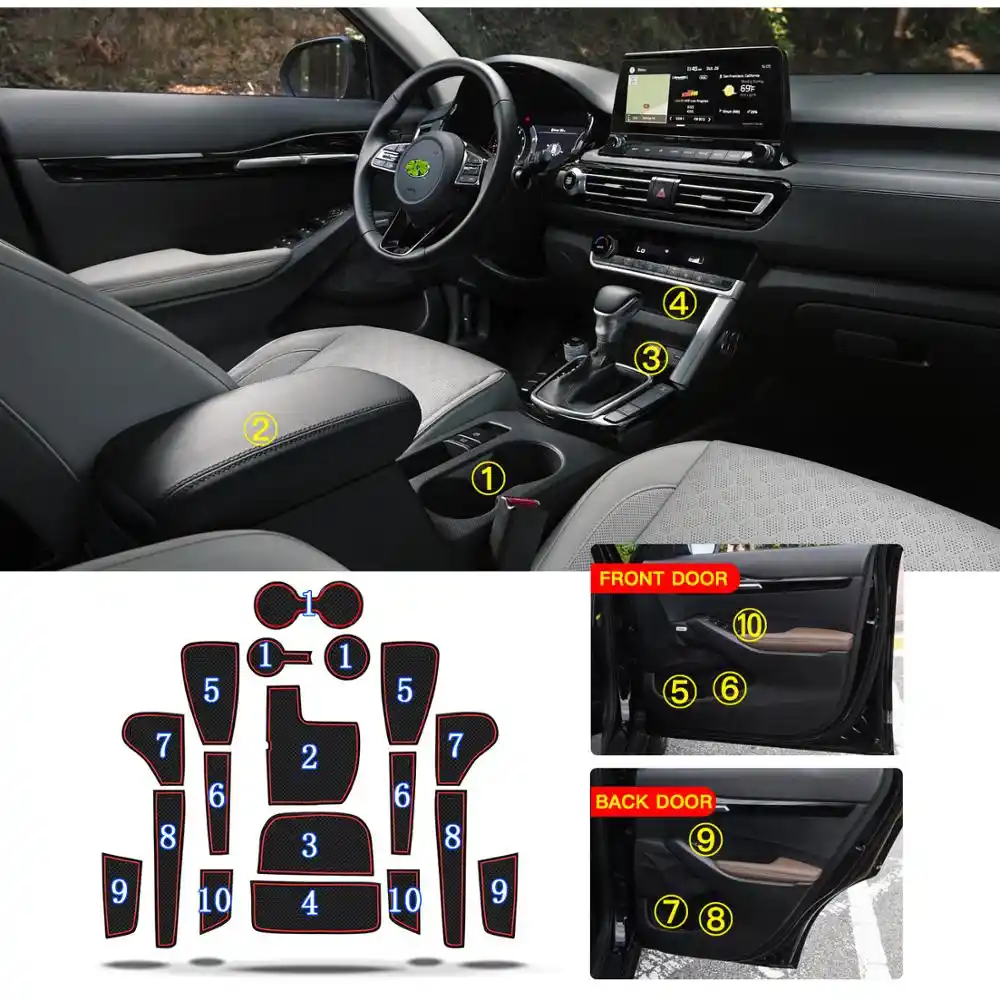 Door Slot Mat for 2020 2021 Seltos Celtos Non-Slip Interior Door Groove Gate Pad Compartment Cup Center Console Liners Car Accessory Decoration Red