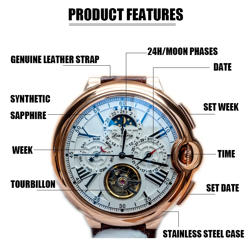 Tourbillon Мужские часы Топ Бренд роскошные с ремешком автоматические механические