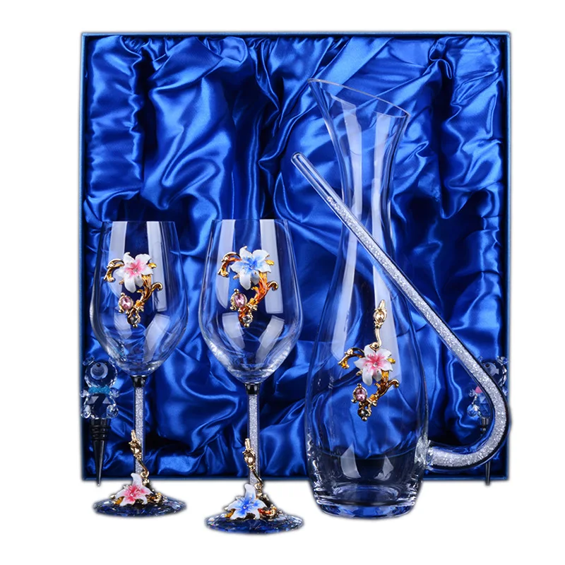 5 шт набор 1 шт 1500 мл Кристальный графин с принтом 2 шт 350 мл Хрустальный бриллиант бокал для вина чашка 2 медведь пробка для вина лучший рождественский подарок