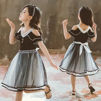 

Dress For Girls Fashion Off-Shoulder Party Dress Girls Cap Sleeve Tulle Children V-Neck Dresses New Summer Elegant Kids Clothing