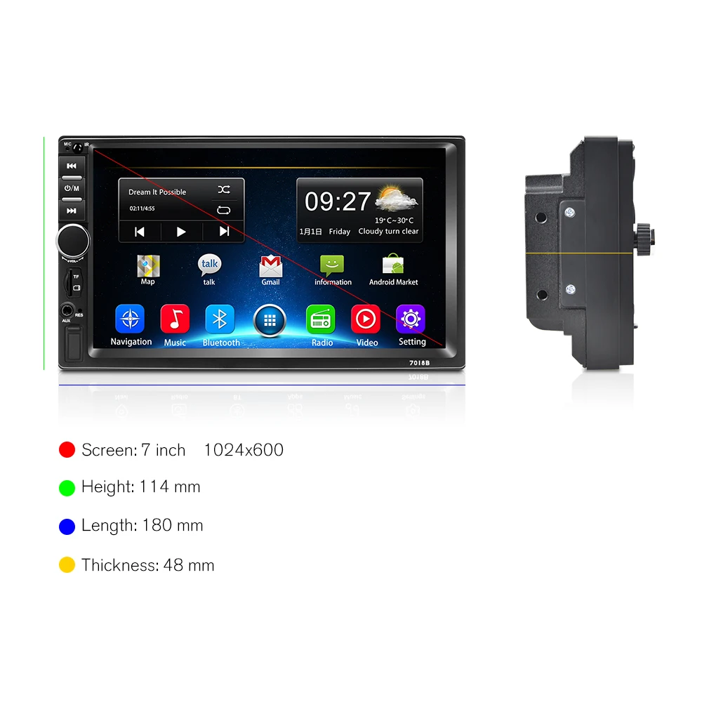 Hikity Universal 2 din Car Multimedia Player Autoradio RAM 2GB+ ROM 32GB HD 7
