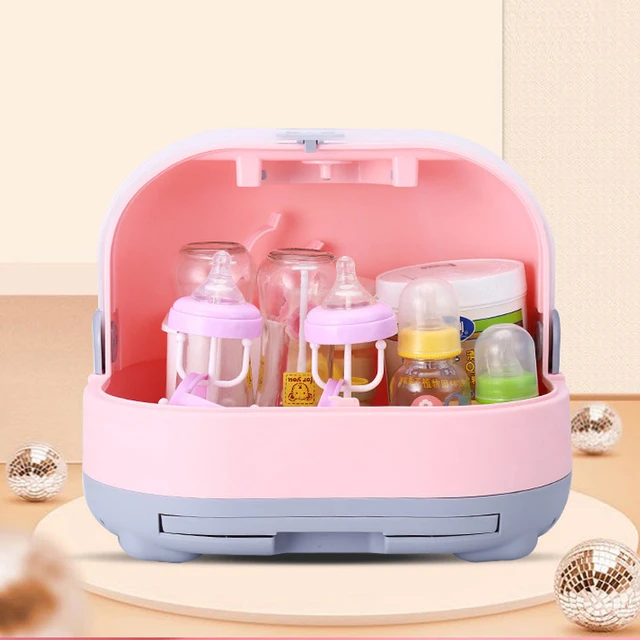  Baby Bottle Drying Rack Container with Drainer, Portable  Nursing Cutlery Box Container with Cover, Bottle Holder for Baby and  Toddler, Portable Kitchen Cabinet Organizer, Easy to Clean Drainer (Pink) 
