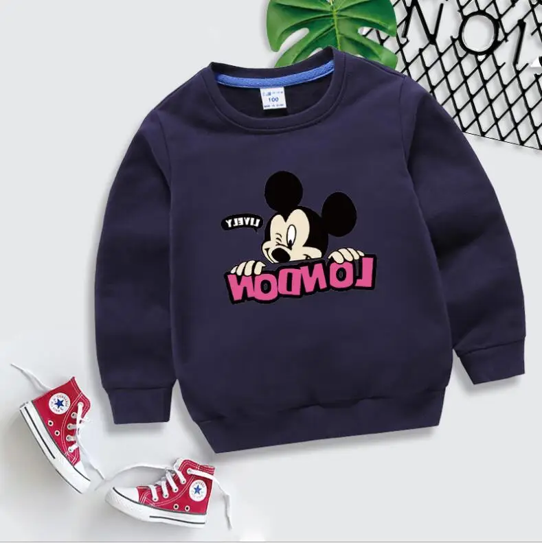 Пуловер с героями мультфильмов г. Весенне-осенняя футболка для детей, толстовка с Микки Маусом, топы, футболка с длинными рукавами одежда для маленьких мальчиков и девочек - Цвет: Темно-серый