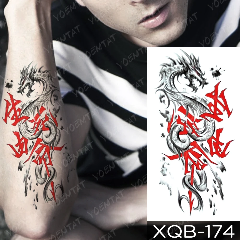 Waterproof Temporary Tattoo Sticker Dragon Sword Snake Flash Tattoos Rose Owl Wolf Body Art Arm Fake Sleeve Tatoo Women Men