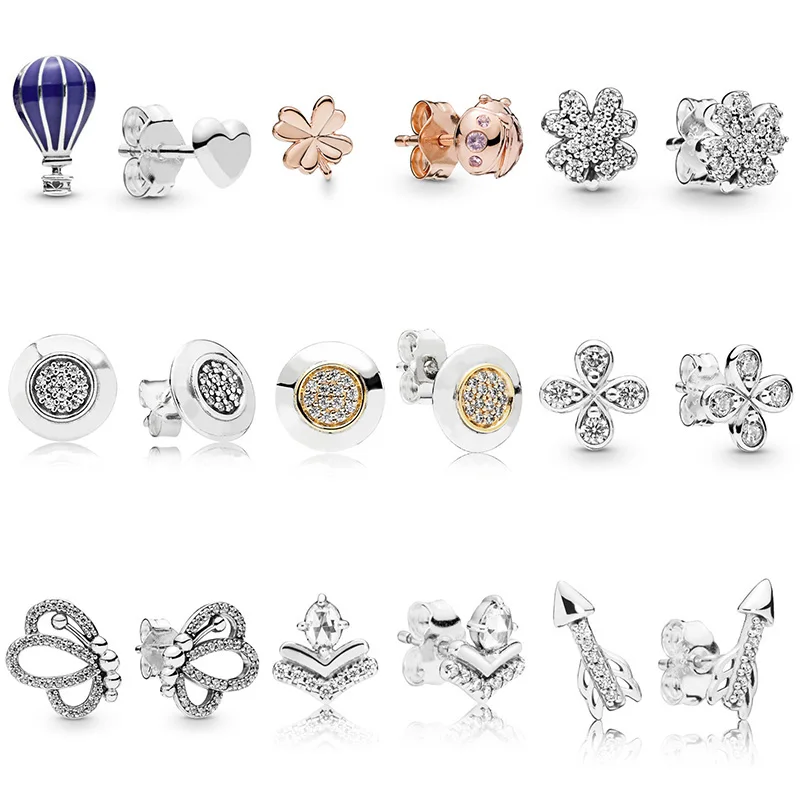

New 9 Style Silver Color Earrings Hot Air Balloon Butterfly Ladybug Crystal Earrings For Women Wedding Party Jewelry