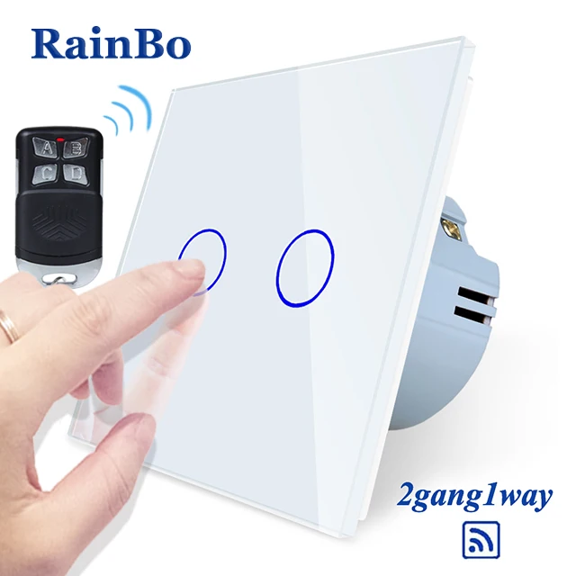 Rainbo Кристалл Стекло Панель ЕС Дистанционное управление настенный выключатель сенсорный выключатель света 2gang1way светодиодные лампы A1923CW/BR01 - Цвет: White