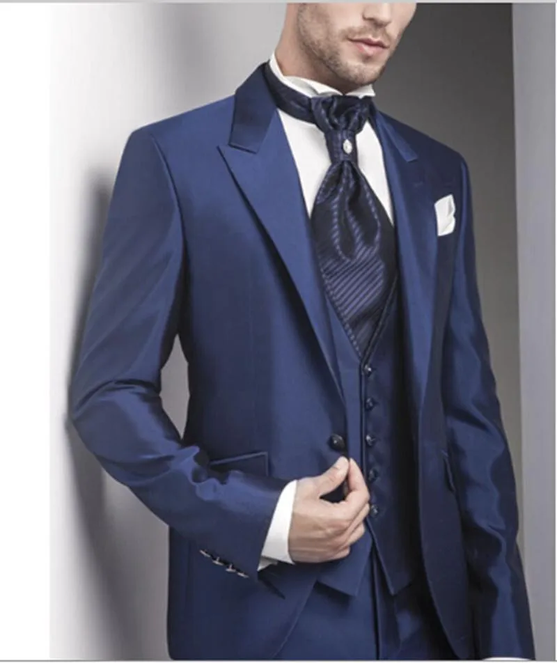 

3 Pieces (Jacket+Vest+Pant+Handkerchief) Peaked Lapel One Button Slim Fit Fashion Formal Men's Suits Custme Made Terno Masculino