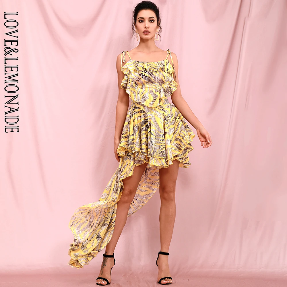 Женское многослойное платье LOVE & LEMONADE летнее шифоновое на бретельках с
