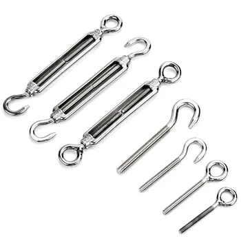 

5PCs Stainless Steel Turnbuckle Adjustment Hook Eye Screw Wire Rope Tensioning Tightener Tight Cable Screw Connector