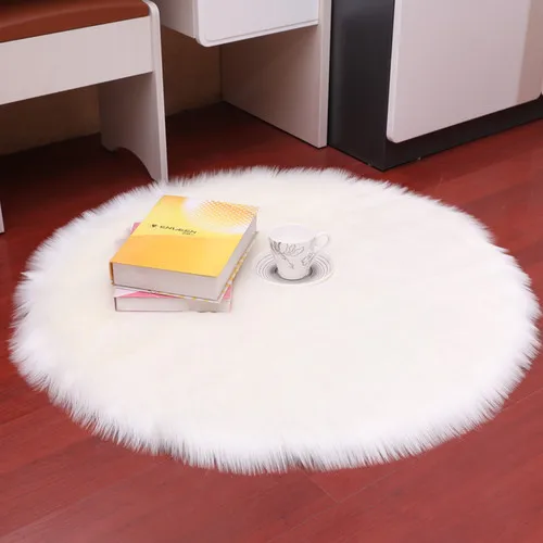 

30cm Plain Fluffy Area Rugs Round Pad Carpet Hairy Fur Bedroom Carpet Mat Cover
