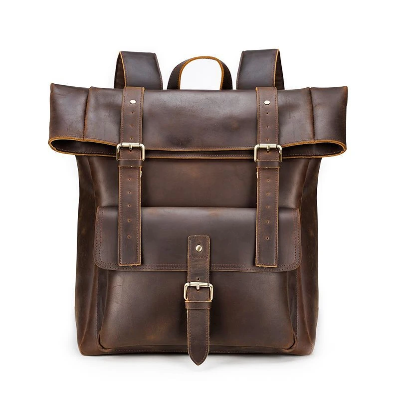 Crazy Horse Genuine Leather Backpack for Men 17" Laptop Daypack Large Capacity Male Travel Tote Bag Vintage School Shoulder Bag