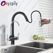 Onyzpily – robinet de cuisine avec filtre à eau rotatif à 360 degrés, noir mat, pour évier