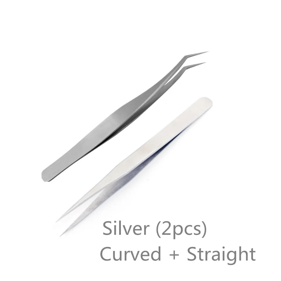 silver curved straight tweezers