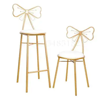 

Simple Nordic home back dresser chair iron small makeup stool nail chair ins bow net red stool