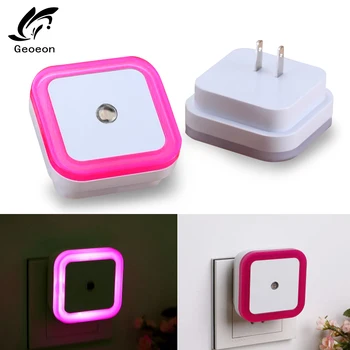 

Geoeon EU US Plug Light Sensor Control Night Light Mini Novelty Square Bedroom lamp For Baby Gift Romantic Colorful Lights A515