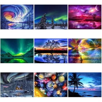 

DIY 5d Diamond Painting Space Diamond Embroidery Landscape Aurora Cross Stitch Full Round Drill Rhinestone Art Home Decor Gift