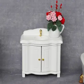 

1:12 Dollhouse Mini Furniture Accessories White Sink Bathroom Washstand Children Doll House Pretend Play Toys