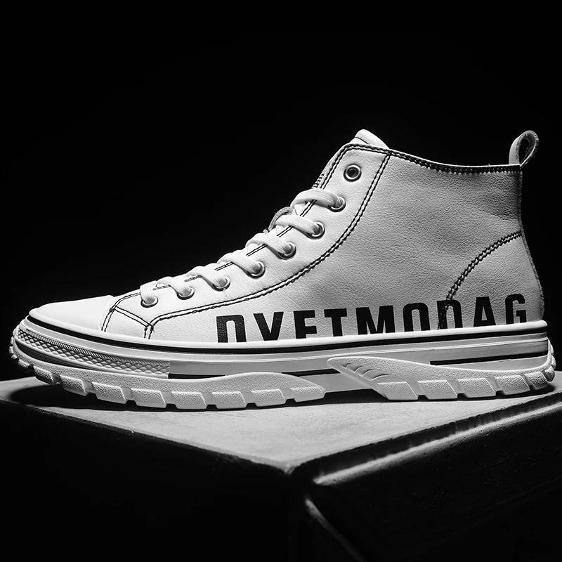 

Popular Young Casual Men Shoes Size 39-44 Lace Up Man Sneakers High Top Autumn Leather Sneakers For Men White Casual Brand Shoes