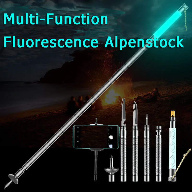 Trekking Pole Alpenstock Hiking Walking Sticks Ultralight Trekking Folding Pole Multi Function Alpenstock for Walking Hiking