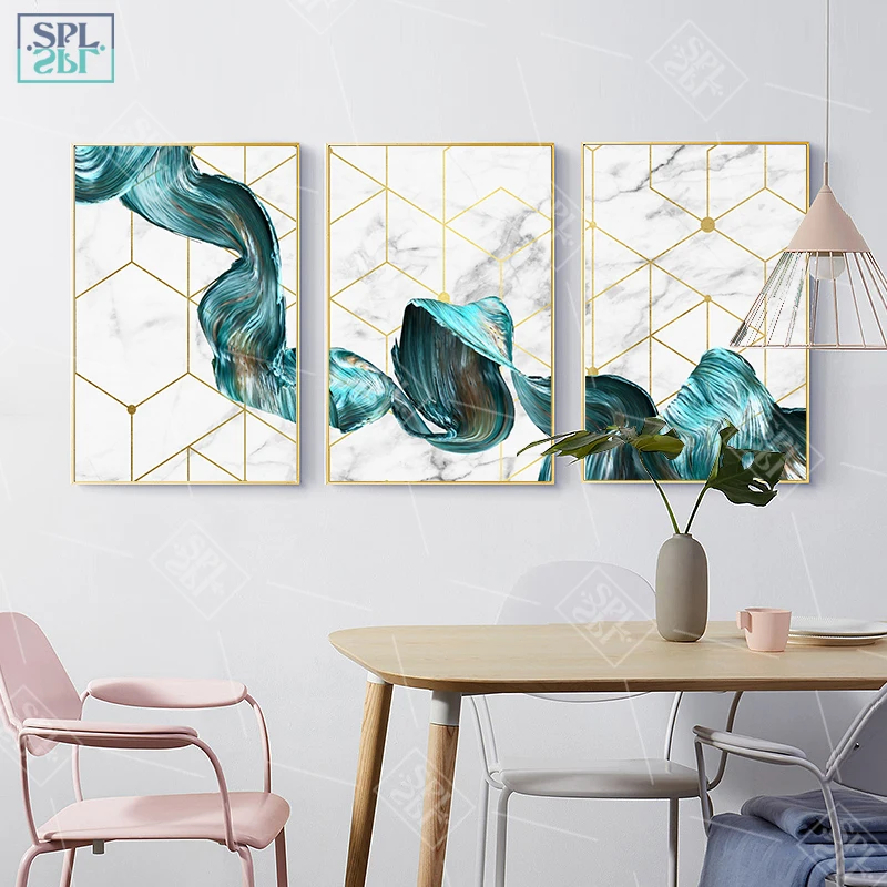 Nordic Geometric Wall Art Canvas Painting Abstract Blue Fabric Poster Print Modern Minimalist Picture for Living Room Home Decor | Дом и сад