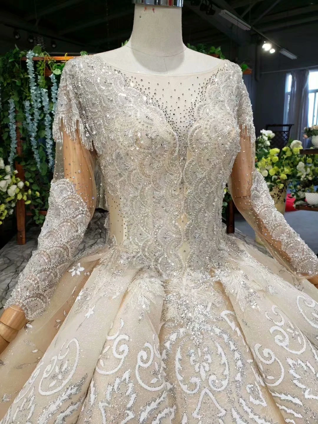 BacklakeGirls Robe De Mariee, арабское роскошное свадебное платье с бусинами, круглый вырез, длинные рукава, аппликация, свадебные платья, Vestidos De Novia